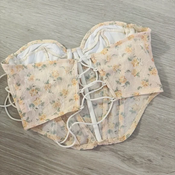 Corset Lace Up Sheer Floral Top - Picture 2 of 4